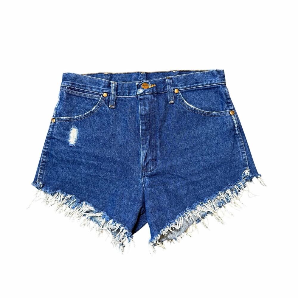 Wrangler Cut Off Denim Jean High Rise Shorts Frayed Hem